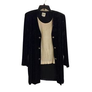 R&M Richards Jacket/blouse women's size 14, 2-fer black & gold, velour, EUC
